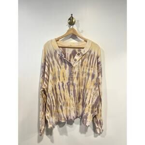 Easel Tie Dye Waffle Knit Henley Top